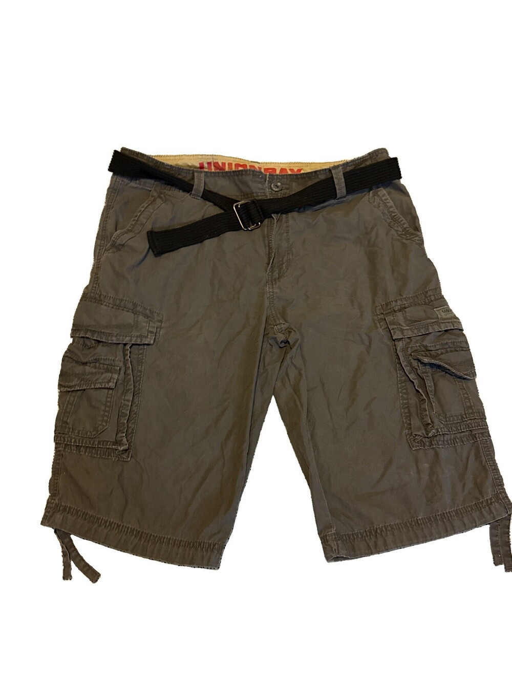 Unionbay Men’s Size 36 Belted Cargo Shorts Gray Cotton Survivor Utility Pockets